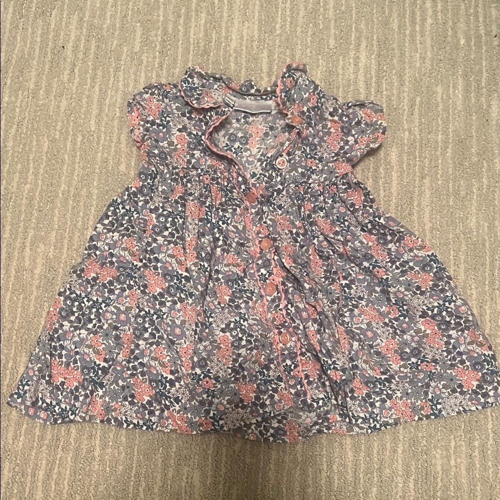 Rachel Riley Baby Girl Floral Ruffle Dress 12M 100% cotton Spring Summer